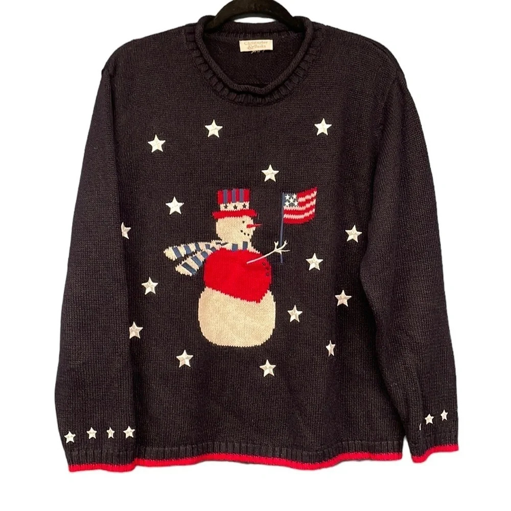 CJ Banks Patriotic Snowman Ugly Christmas Sweater Size XL